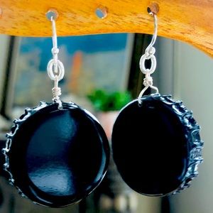 Black Bottle Cap Earrings